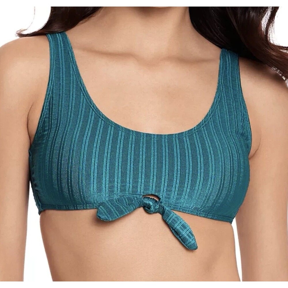 SALT AND COVE Shiny Seersucker Over The Shoulder Bralette Bikini Top S Small